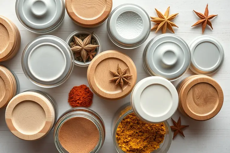 Einheitliche Gewürzgläser, blickdichte Aromadosen und Zubehör zur Aufbewahrung von Gewürzen in einer Küchenschublade